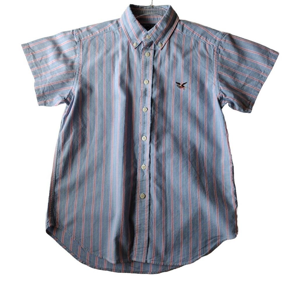 American Living Button Down Shirt Boy M 12/14 Blue Short‎ Sleeve Casual School